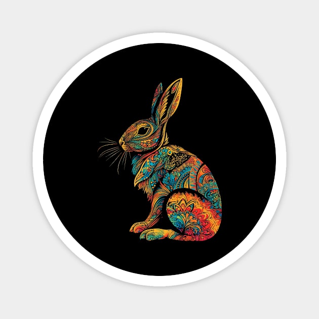 Colorful Mandala Easter Rabbit Drawing - Unique Artwork Magnet by TeeTrendz